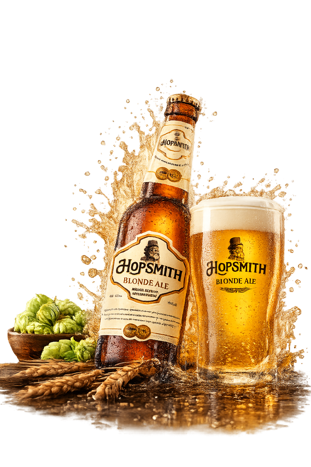 Hopsmith Blonde Bottle and Glass